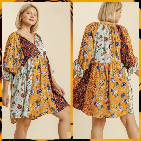 UMGEE Sunshine Mixed Floral Print Babydoll Dress - Picture 2 of 12